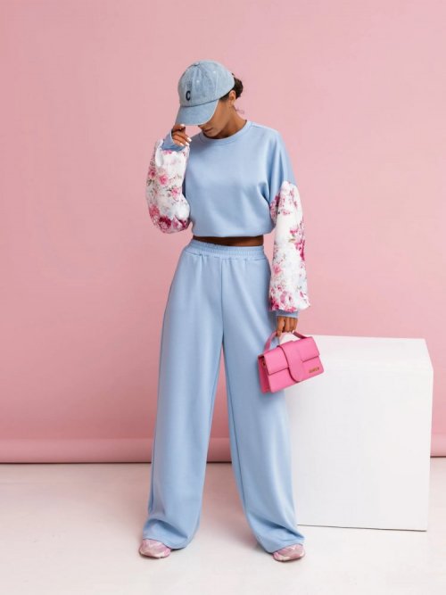 Komplet z tkaniny masełko BLOOM błękitny