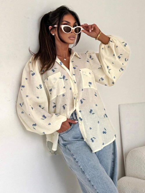 Koszula MEMPHIS cherries kremowa