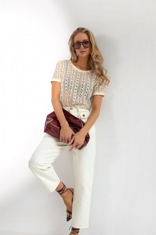 T-shirt ażurowany COTY beżowy