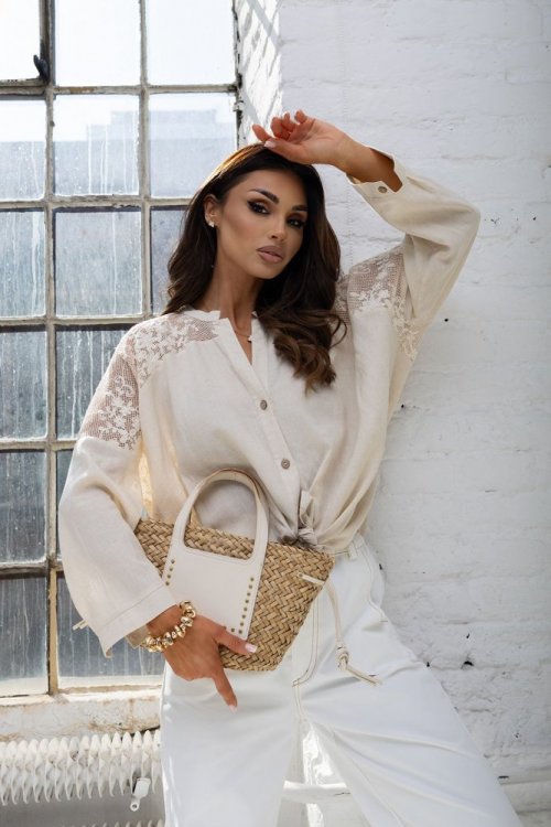 Koszula zdomieszką lnu KATE beżowa