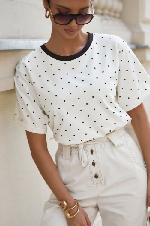 T-shirt w groszki ASUM waniliowy