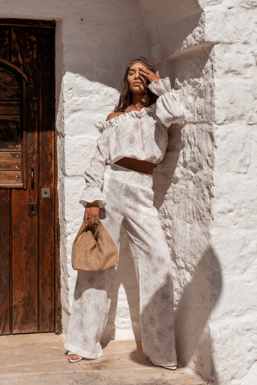 Komplet lniany RIO floria beige