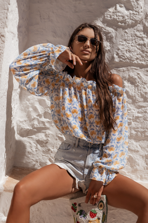 Bluzka lniana MIA blue limones