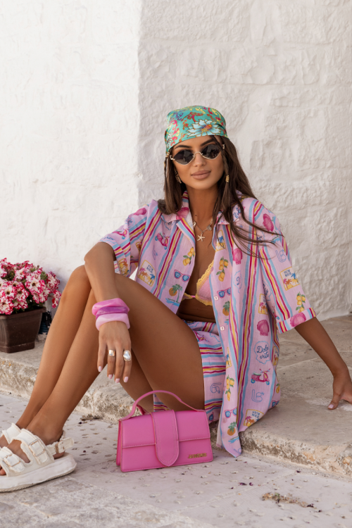Komplet lniany CALVI dolce pink