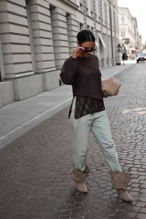 Bluza z koronką ADELA brązowa