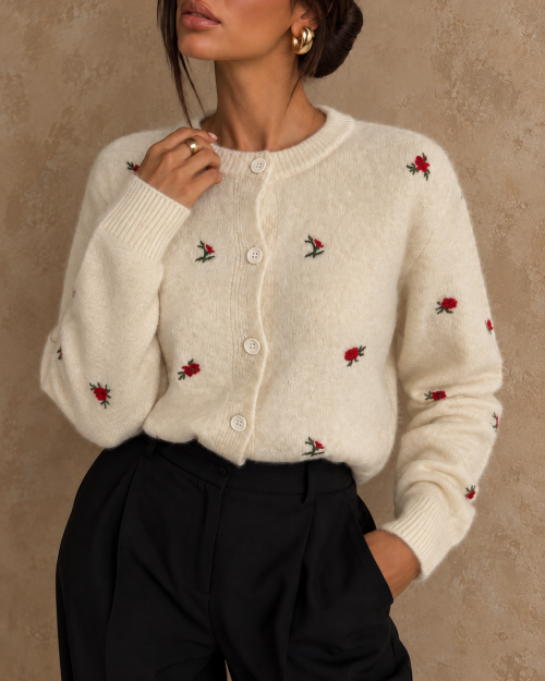 Sweter z haftem ROZALIA kremowy