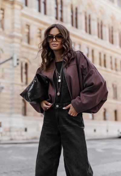 Kurtka z efektem zamszu STREET gorzka czekolada