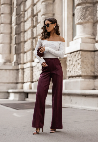 Spodnie z efektem zamszu FERRO bordowe 1