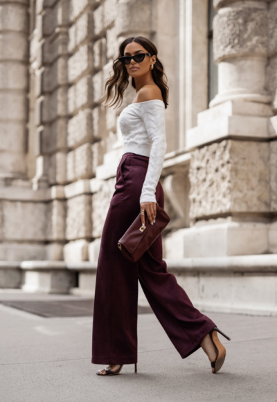 Spodnie z efektem zamszu FERRO bordowe 2