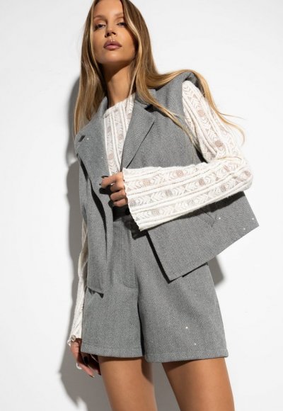 Kamizelka z tkaniny w jodełkę SEQUIN z cyrkoniami 1