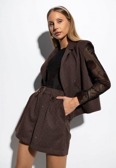 Kamizelka z tkaniny w jodełkę SEQUIN z cyrkoniami 1