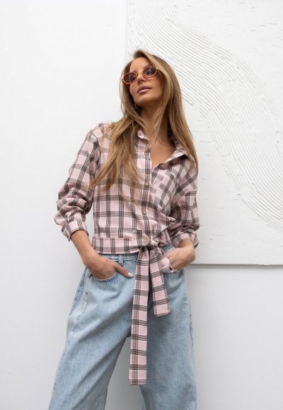 Koszula z wiązaniem SEPHIA w różową kratę 2