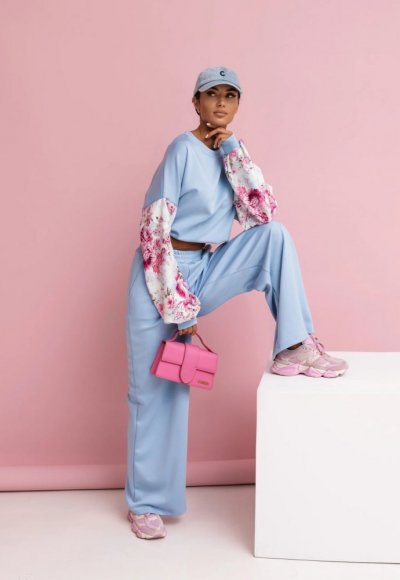 Komplet z tkaniny masełko BLOOM błękitny 1