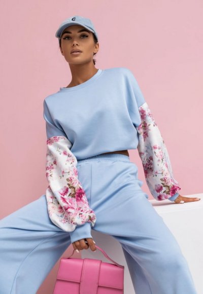 Komplet z tkaniny masełko BLOOM błękitny 2