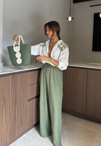 Koszula z domieszką lnu LAURA biała z haftem 1