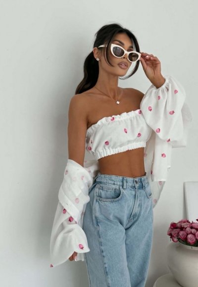 Top opaska MOKO strawberries biały