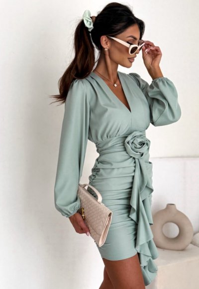 Sukienka FLOWERS pistacjowa