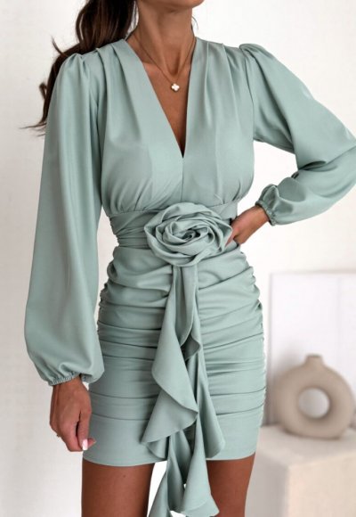 Sukienka FLOWERS pistacjowa 1