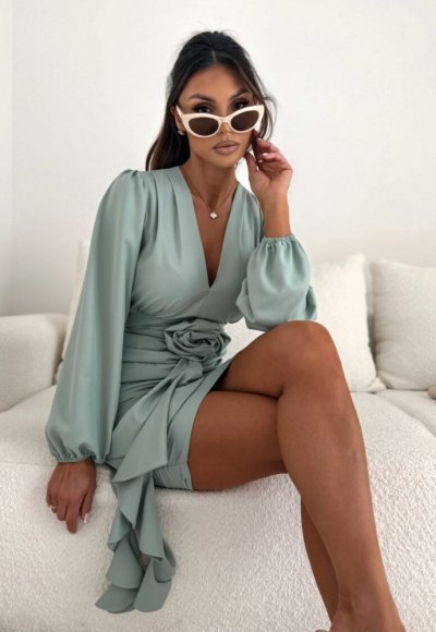 Sukienka FLOWERS pistacjowa 3