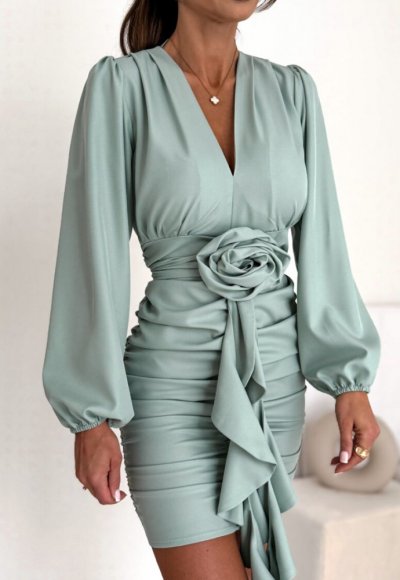 Sukienka FLOWERS pistacjowa 4