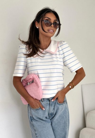 T-shirt z kołnierzykiem SELFIE biały 1