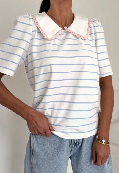 T-shirt z kołnierzykiem SELFIE biały 4