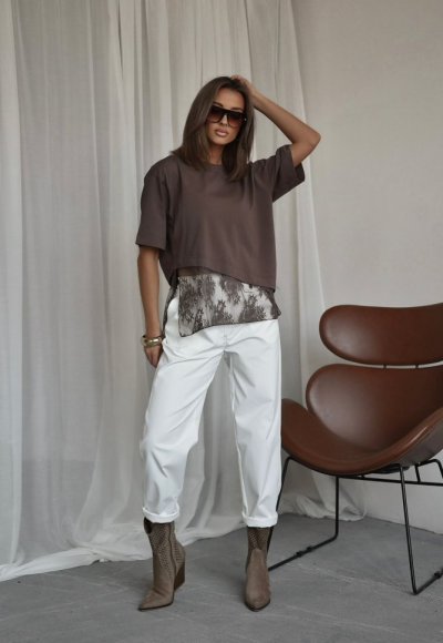 T-shirt z koronką DANNA brązowy 1