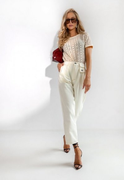 T-shirt ażurowany COTY beżowy 1