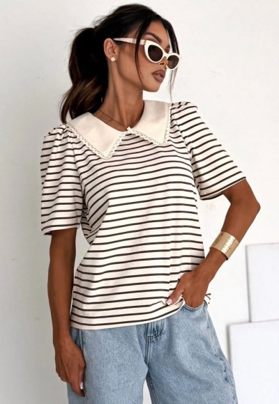 T-shirt z kołnierzykiem SELFIE cream butter