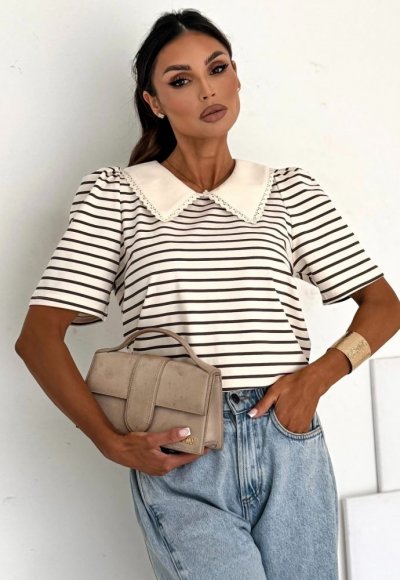 T-shirt z kołnierzykiem SELFIE cream butter 1