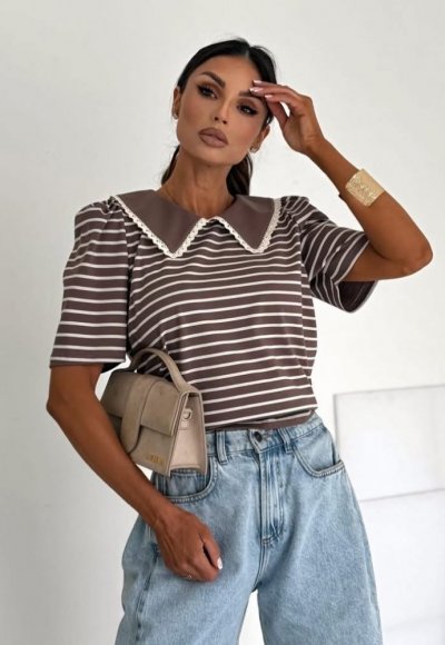 T-shirt z kołnierzykiem SELFIE chocolate 2