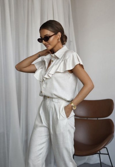 Komplet z domieszką lnu TROPEA jasny beż 1