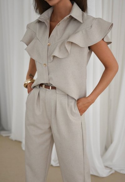 Komplet z domieszką lnu TROPEA beż 1