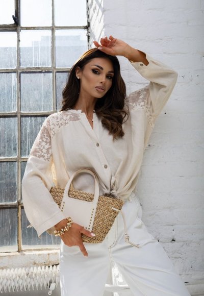 Koszula zdomieszką lnu KATE beżowa