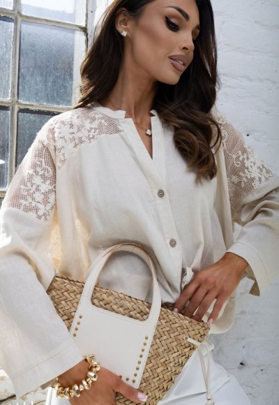 Koszula zdomieszką lnu KATE beżowa 2