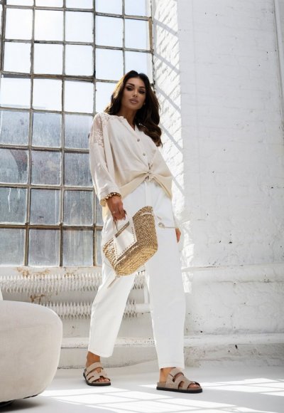 Koszula zdomieszką lnu KATE beżowa 3