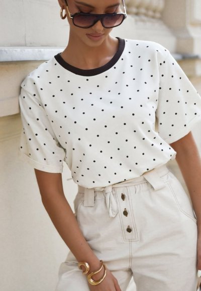 T-shirt w groszki ASUM waniliowy