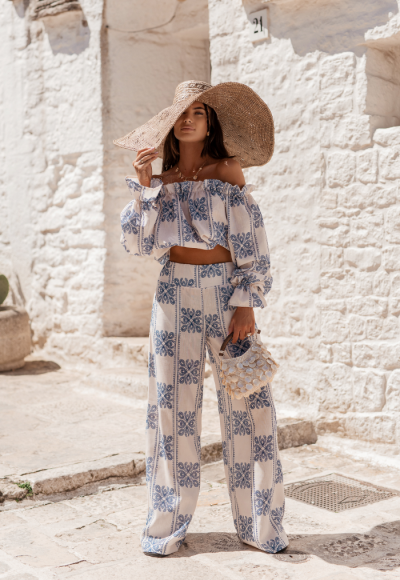 Komplet lniany RIO ricamo blue 2