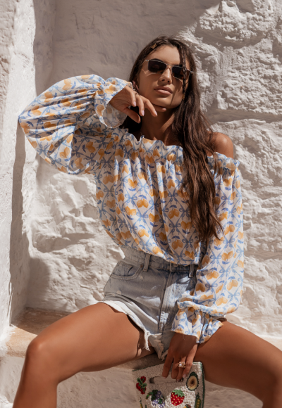 Bluzka lniana MIA blue limones