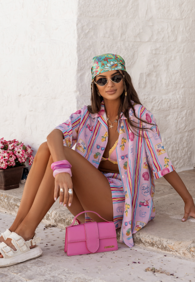 Komplet lniany CALVI dolce pink