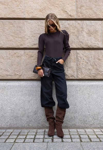 Bluzka z bufką LEA brązowa 1