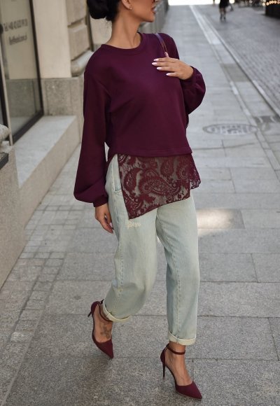 Bluza z koronką ADELA fioletowa