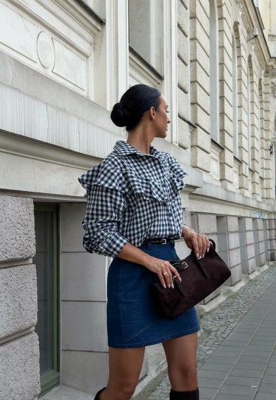 Koszula w kratę NAVIA granatowa