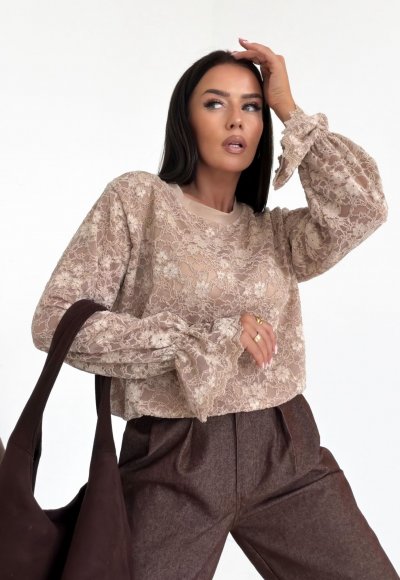 Sweter ROSE z beżowej koronki