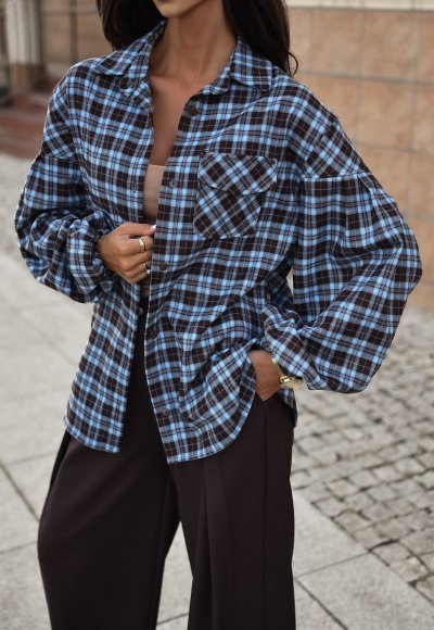 Koszula w kratę CLARA niebieska 1