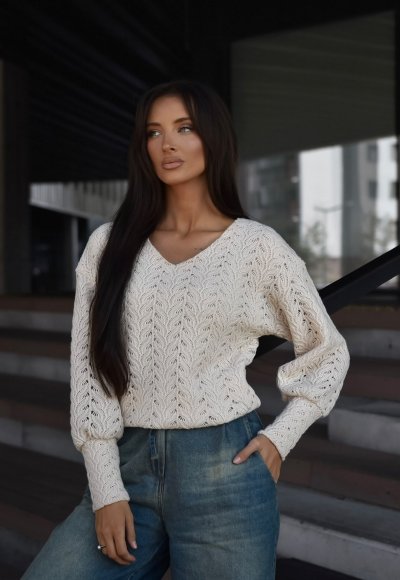 Sweter AZARA ażurowany śmietankowy