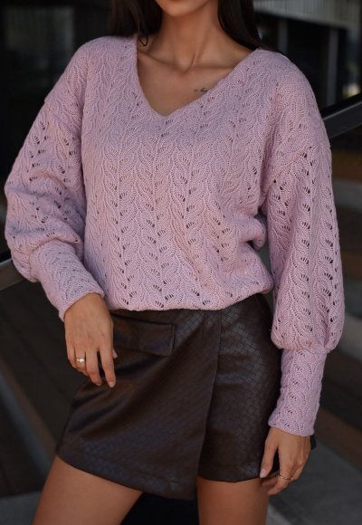 Sweter AZARA ażurowany różowy