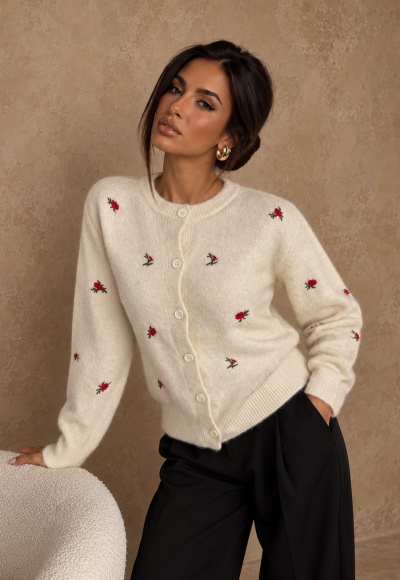 Sweter z haftem ROZALIA kremowy 1
